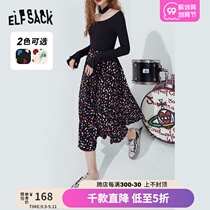 (New) Fairy Pocket Love Printed Thin Floral Long Skirt Women 2021 Autumn A- line dress