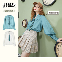(Send tie) fairy pocket design sense jk shirt female 2021 autumn new bubble sleeve college top
