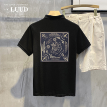 LUUD 2021 handsome men back printed polo shirt Korean version of the trend casual short-sleeved slim retro top