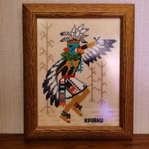 American Indian Hopi tribe hand-woven Eagle Dancer Kachina God decorated American vintage wall painting