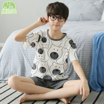 Summer childrens pajamas Boys middle and large childrens short-sleeved shorts Boys baby summer thin cotton home clothes set