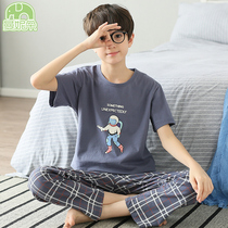 Boys pajamas childrens spring and autumn cotton thin short-sleeved trousers