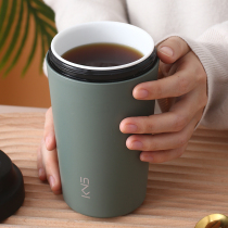 Real ceramic liner thermos cup girls high-value portable accompanying student mens water cup simple milk coffee cup