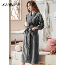 Flannel bathrobe women autumn winter plus plus thick winter mop long warm coral fleece plus size nightgown pajamas
