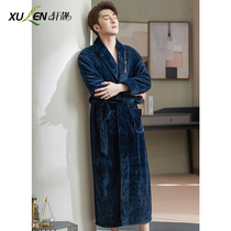  Coral velvet nightgown mens winter thickened lengthened mopping mens bathrobe pajamas integrated autumn and winter warmth