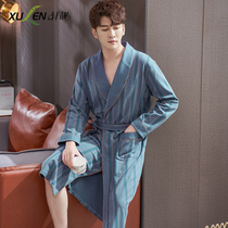 Nightgowns mens pajamas spring and autumn bathrobe long bathrobe mens autumn and winter thin youth large size Japanese kimono