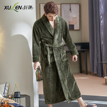 Mens sleepwear winter coral suede thickened warmth lengthened section to ankle flannel male bathrobe pajamas one-piece