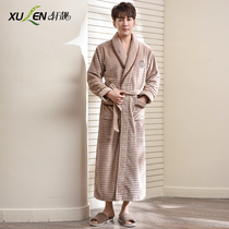 Korean version pyjamas male winter coral suede sleeping robe thickened lengthened flannel suede big code bathrobe mens autumn and winter home clothes