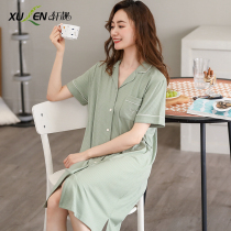 Nightdress ladies summer modal cold silk short sleeve pajamas womens casual cardigan home wear dress dress