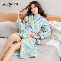  Coral velvet nightgown womens winter thick Korean version of fresh flannel pajamas autumn and winter long sexy warm plus size bathrobe
