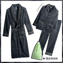 Coral velvet pajamas robes mens autumn and winter padded velvet three-piece flannel home clothing size