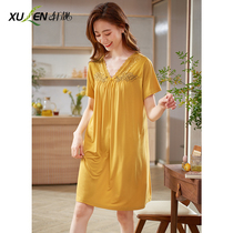 Modal night dress womens summer thin ice silk short-sleeved pajamas womens summer casual home clothes womens dress
