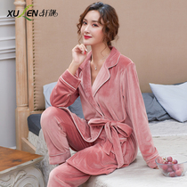 Pajamas womens autumn and winter winter thin coral velvet spring and autumn thickened warm long-sleeved island velvet home clothes suit
