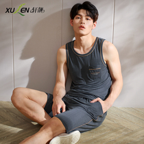 2021 new pajamas mens summer modal thin ice silk cool sleeveless vest shorts home wear suit