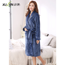 2021 new nightgown womens winter coral velvet thickened long flannel autumn and winter warm bathrobe pajamas morning robe