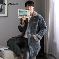 Shopping mall models] cotton pajamas mens winter three layers thick warm coral velvet extended extra thick home clothing set