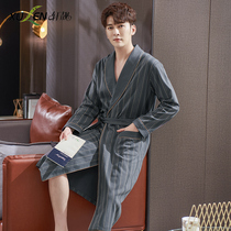 Sleeping robe mens spring and autumn pure cotton long sleeves Long sleeves One-piece All-in-one Pyjamas Bathrobe Day plus Mast Code Loose Bath