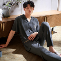 2021 new pajamas mens summer modal short-sleeved trousers thin ice silk cool breathable home wear suit
