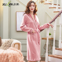 Sleeping robe female autumn pure cotton long sleeve sexy long style big code full cotton spring autumn season bathrobe Japanese style morning gown gowns gowns