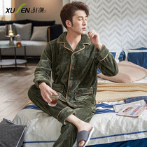 Mens pajamas Coral velvet winter thickened long-sleeved suit large size flannel warm winter homewear mens autumn and winter