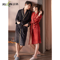 Couples nightgowns for men and women in autumn and winter thin island velvet warm coral velvet plus size home clothes thick bathrobe morning robe
