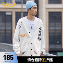 Cabin mens casual knitwear autumn and winter new hand-drawn cartoon graffiti embroidery loose cardigan jacket H