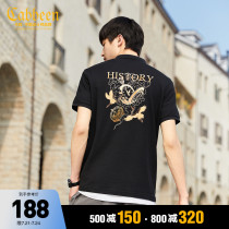 Carbine mens black short-sleeved POLO shirt national tide printing crane embroidery 2021 spring and summer new fashion B