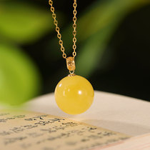 18k natural amber beeswax geometric ball pendant female retro coin temperament fashion color treasure jade pendant necklace