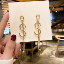  925 silver needle temperament letter earrings female full diamond S tassel long earrings design Korean net red tide fashion earrings