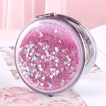 Girl heart student quicksand double-sided magnifying glass Cute handheld small portable clamshell folding makeup mirror