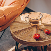 Wasteset) designer Silence Wind Old Elm Wood Solid Wood Small Tea Table Home Living Room Small Family of Round Tea Table