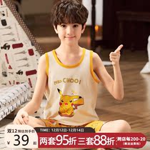 Fat childrens vest boys loose and fat large pajamas wearing cotton large size childrens clothing sleeveless male childrens home clothes
