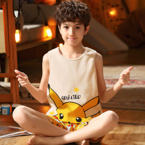 Boy Vest Pajamas Cotton Children Fat Boy Summer Thin Cotton Sleeveless Mid-Big Boy 12-year-old 15 Shorts Set