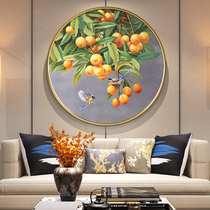 Hand-painted loquat oil painting new Chinese decorative painting flowers and birds vertical modern living room dining room hanging painting corridor porch mural