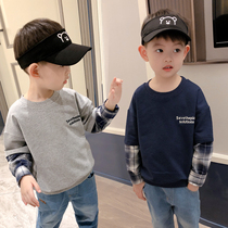 Boys sweatshirt spring dress new 2022 round collars baby loose blouses spring autumn children fake two long sleeve t-shirts