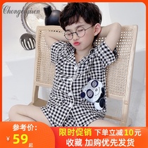 Boy pajamas summer thin short-sleeved boy children 6 summer 7 cartoon 8 pure cotton 9-year-old childrens home suit set