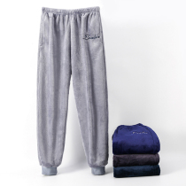 Men Sleeping Pants Autumn Winter Plus Suede Thickened Coral Suede Long Pants Warm Pants Flannel Suede Home Pants Warm Home Pants