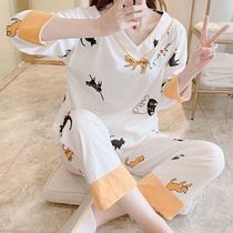 Sleepwear Womens Summer 2023 New Thin Cotton Short Sleeves Day Tie and Summer Besties Home Clothing Two Sets
