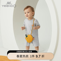 Yingzi Childrens Clothing Baby Spring Clothing Khaama Mens Baby Short Sleeve Even Body Clothes Pure Cotton Climbing Clothes 2022 Summer New Pints Short Ha