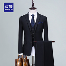 Romon suit suit mens business Korean version of casual professional formal dress trend large size wedding best man suit dress