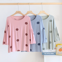 Modal pajamas womens short-sleeved tops large size thin leggings cropped sleeves round neck maternity loungewear can be worn outside