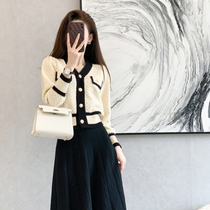Temperament Small Fragrant Wind Knit Cardiovert 2022 Early Spring New Superior Small Subshort Slim Sweater Jacket Woman