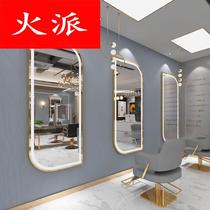 Net red tide barbershop mirror hair mirror table wall-mounted touch LED luminous mirror Hot dye makeup hair salon mirror