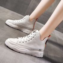 Tide brand leather high-top small white shoes women 2021 Spring and Autumn new inner high platform shoes Net red sports casual shoes