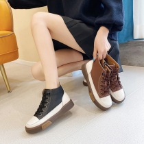 Tide brand leather small white shoes women 2021 Spring and Autumn New velvet soft bottom high shoe Net red super fire casual shoes board shoes