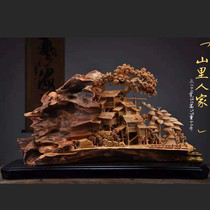 Taihang cliff cypress ornament root carving aged material decoration living room mahogany statue Zen landscape flowers and birds backflow fragrant wood carving
