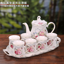 European-style Jingdezhen household teapot with tray Teacup Ceramic set tea set Tea tray set Wedding gift practical