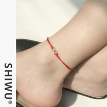 Decorated with the idea of peach blossom red rope anklet female simple couple red foot rope red rope foot rope foot rope rope