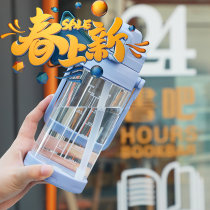 Large capacity water cup Fitness exercise kettle Large water bottle portable extra large 2000ml female plastic cup 1000 straws