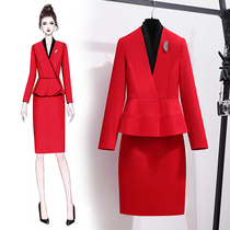 High-end professional suit suit womens red temperament goddess fan work beauty salon front desk overalls spring